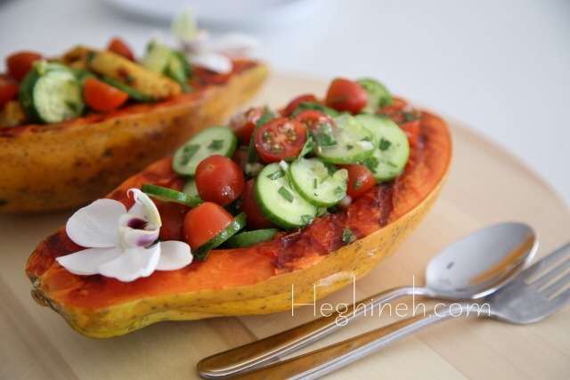 Chicken Veggies Stuffed Papaya Recipe
