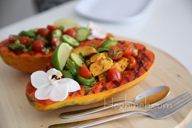 Chicken Veggies Stuffed Papaya Recipe