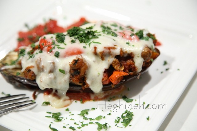 Mushrooms Bulgur Stuffed Eggplants Recipe