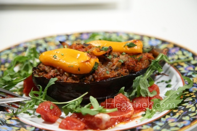Mushrooms Bulgur Stuffed Eggplants Recipe